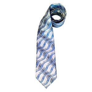 Vin Morengo Milano Satin Jacquard Men’s Tie Blue Gray Necktie Swirly Lines